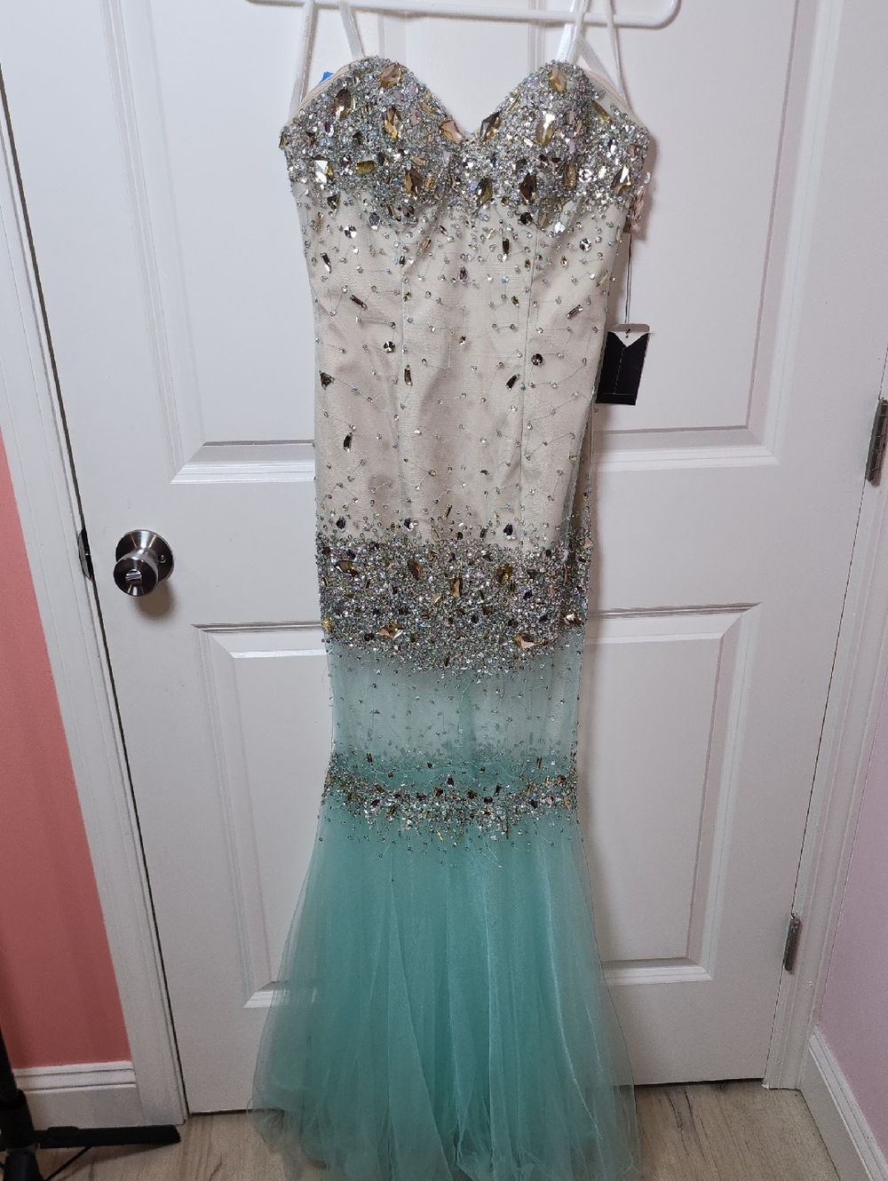 Terani Couture Ivory Beaded Strapless Evening Gown
